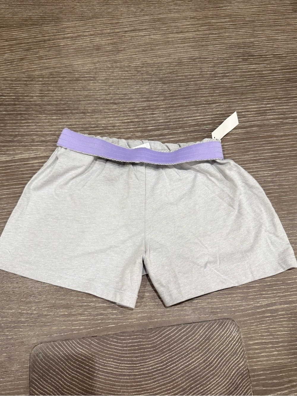 NWT Size large 10-12 gray shorts with purple Waistband shrink resistant